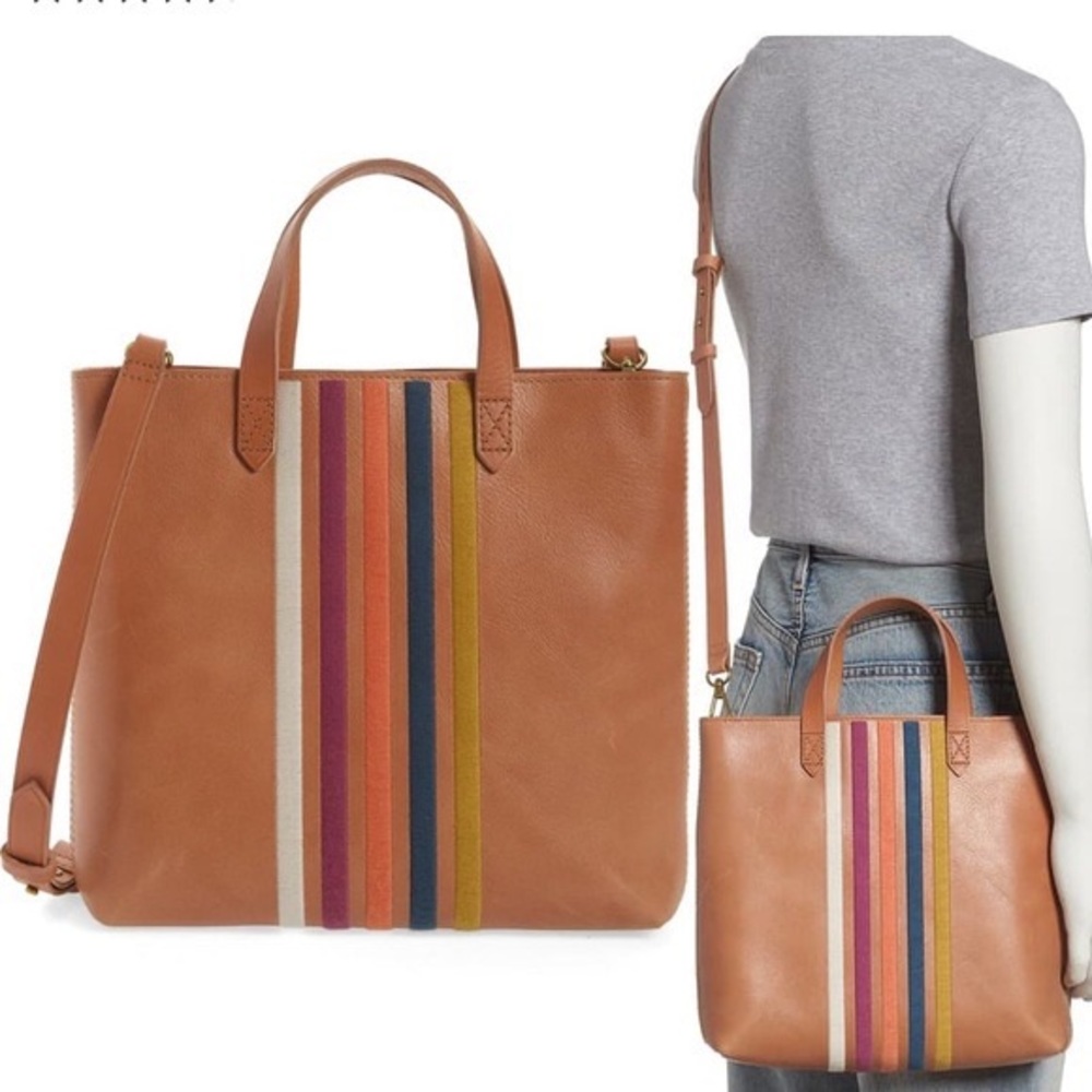 Madewell Transport Stripe Embroidered Zip Top Tote